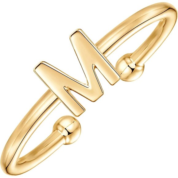 Women's Initial Ring 14K Gold Plated Adjustable  Featuring Gorgeous Uppercase - Picture 1 of 6